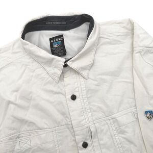 Kuhl Button Down Shirt Mens XL Off-White Ripstop Long Sleeve Roll-Tab Hiking